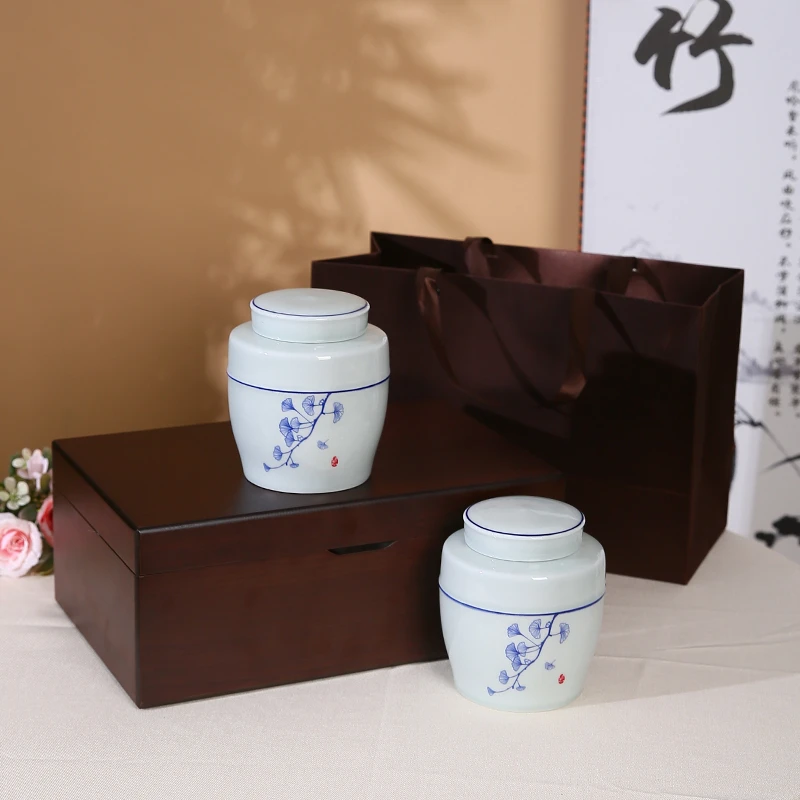 通用陶瓷茶叶罐密封储茶罐双罐礼盒装定制高档茶叶包装礼盒空木盒