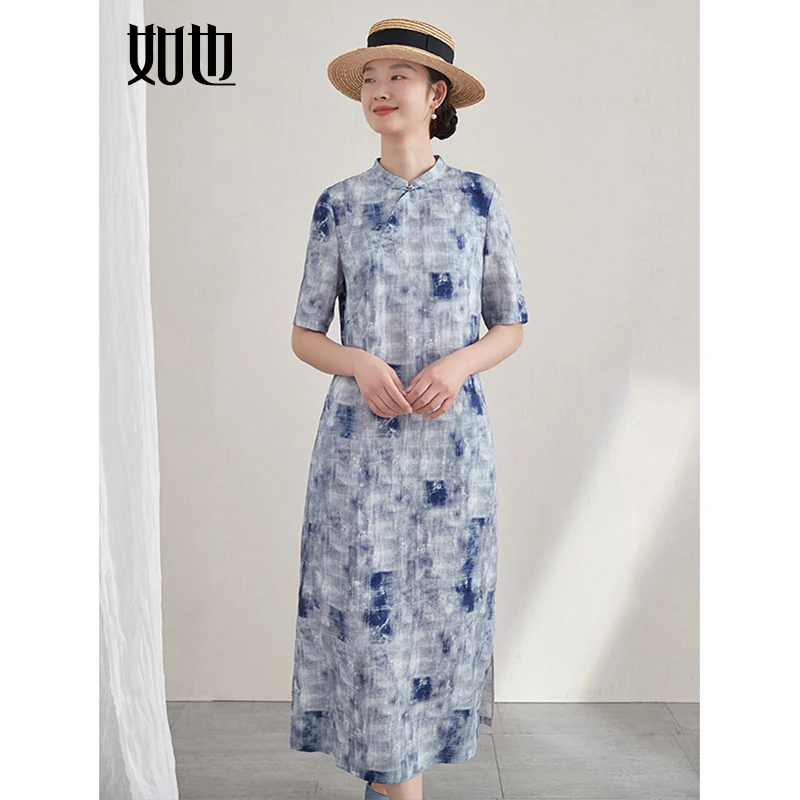 如也亚麻新中式改良旗袍女夏季薄款 天丝国风文艺连衣裙｜36136