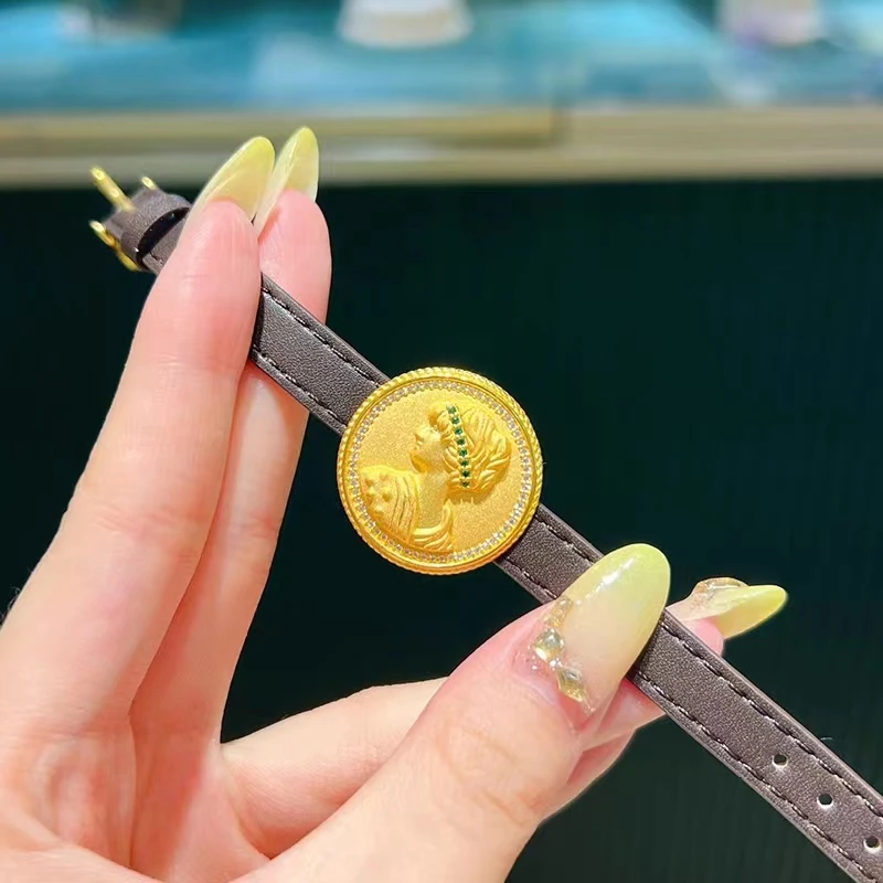 铜合金手镯 新款潮流女王圆牌手表手链女可调节皮带饰品同款手环