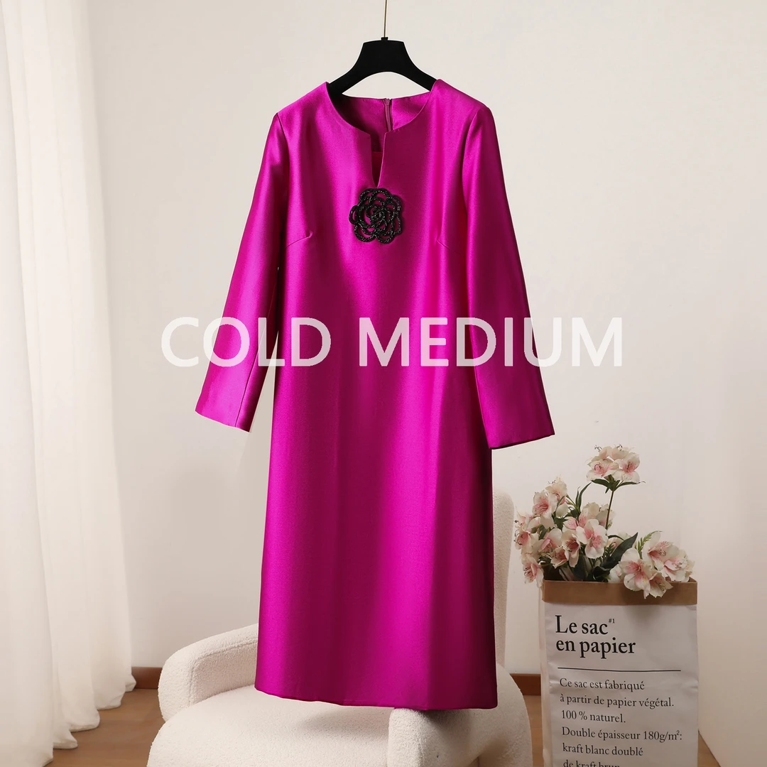 高端喜妈妈中国风牡丹花连衣裙女装24春季新款显瘦中长裙8812复古