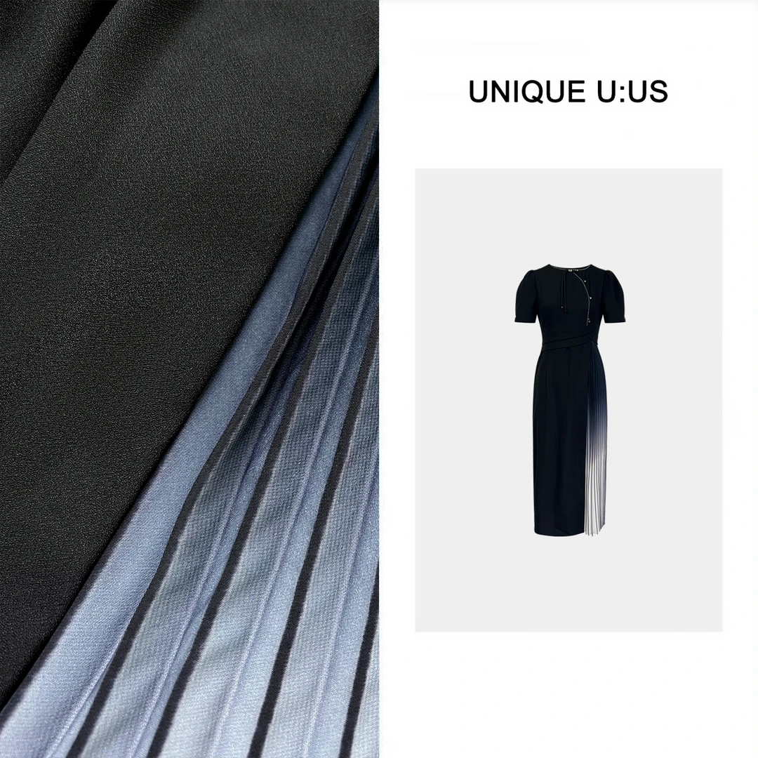 UNIQUE U:US【浪漫马黛】法式渐变拼色瘦气质女装连衣裙-243618