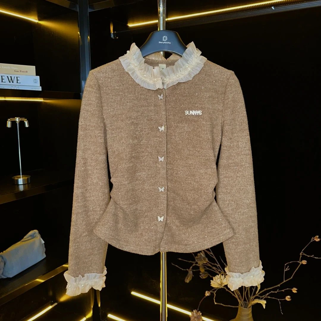 2024年秋冬新款法式小香风花边设计修身百搭上衣KK8899