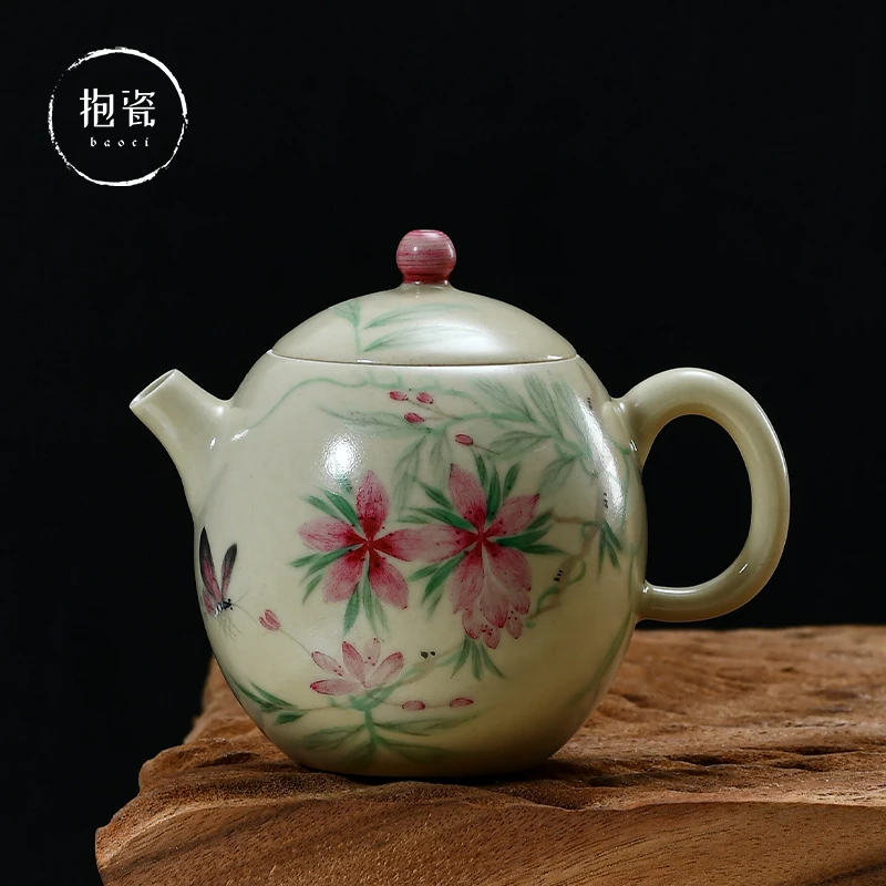 拙溪桃花壶景德镇泡茶壶手绘茶具复古润养单壶小红帽陶瓷中式询价