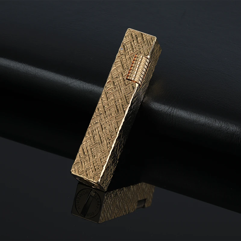 黄铜窄机个性复古创意轻便侧滑砂轮煤油火机锉刀纹雕刻窄版经典