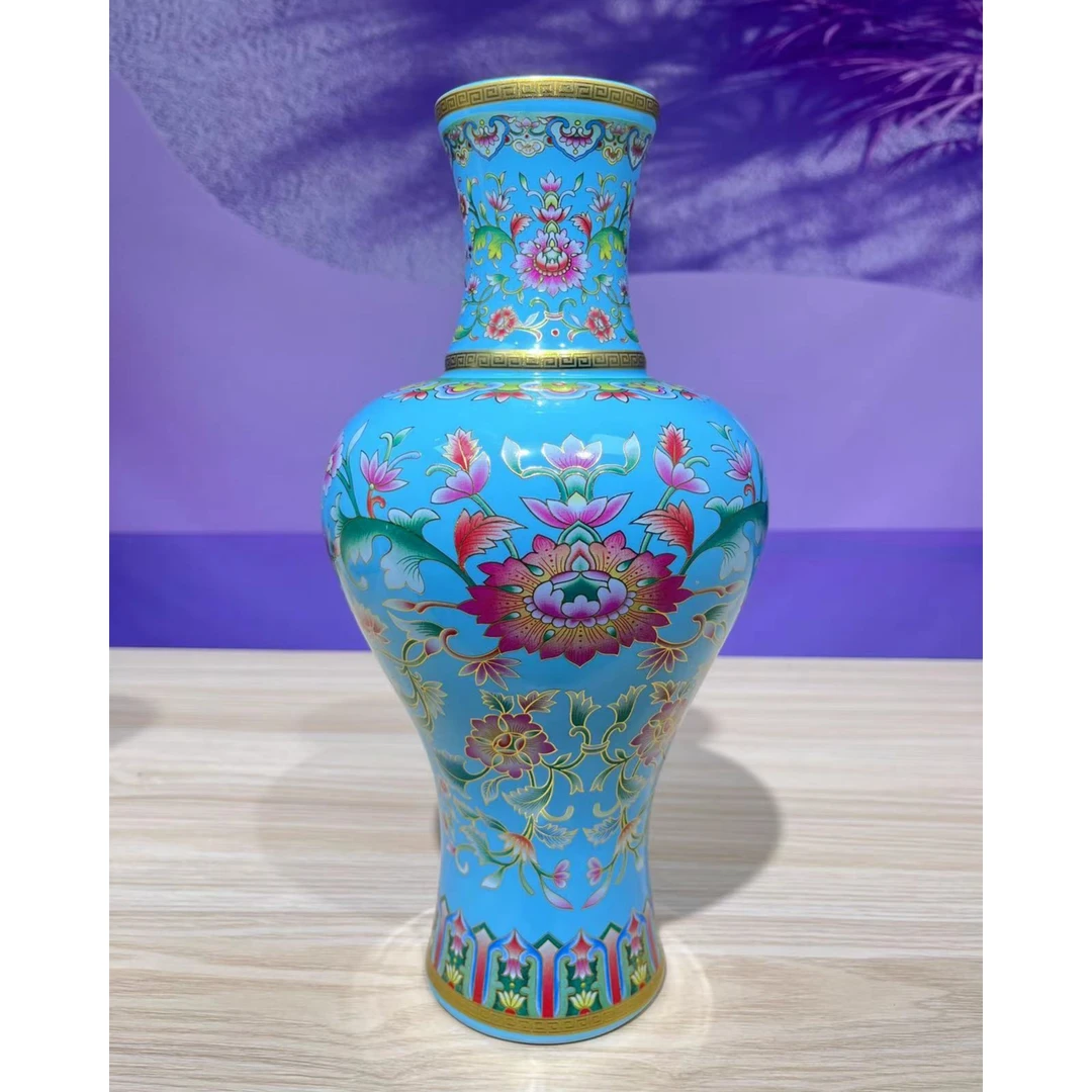 珐琅掐金丝蓝花摆件