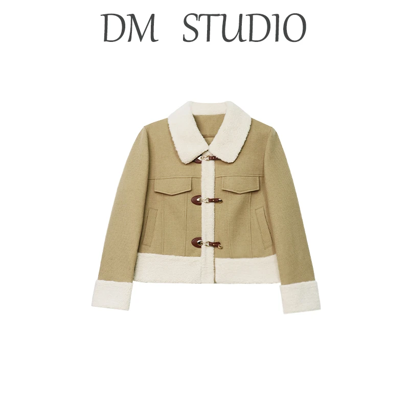 DM13027【泡芙】秋冬撞色翻领加厚羊羔绒时髦好搭个性外套