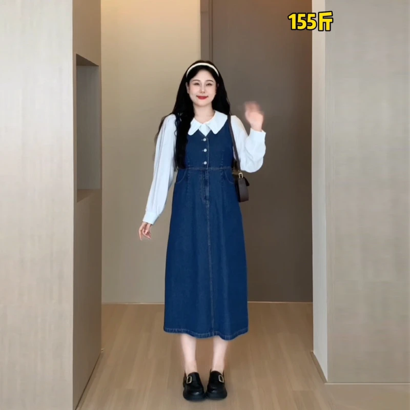 DM10615【巴黎周末】V字领口收腰A裙摆复古优雅舒适衬衫连衣裙