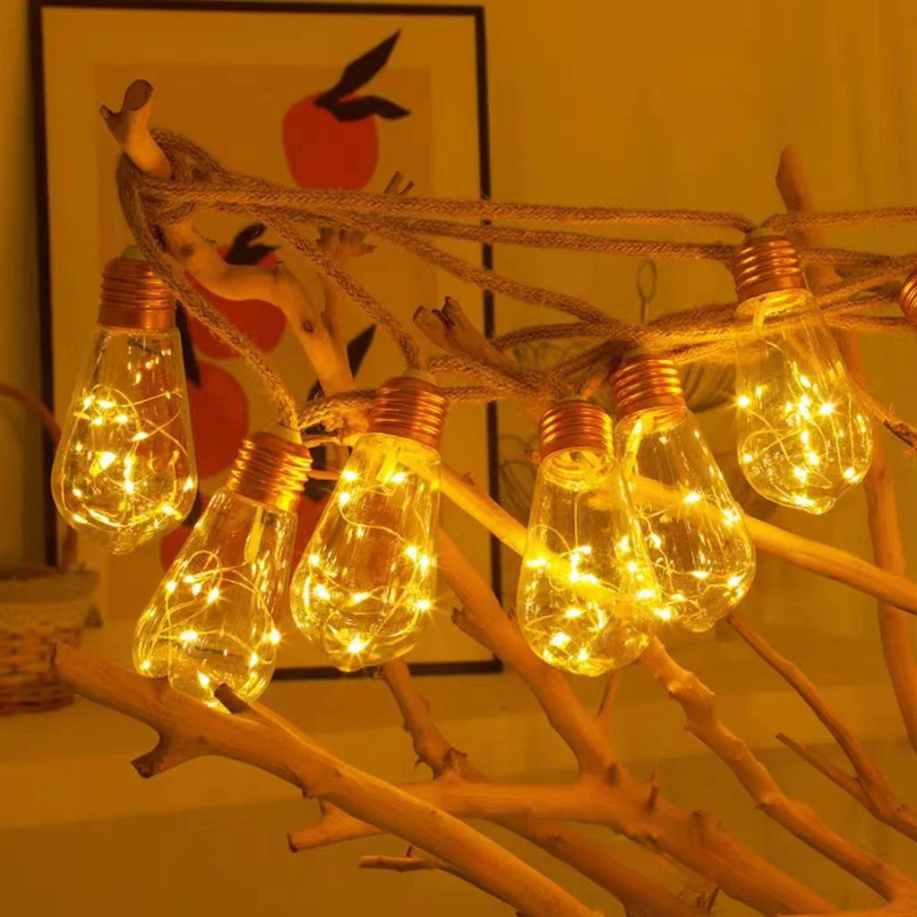 灯串户外防水露营灯串圣诞节装饰太阳能麻绳灯铜丝灯串庭装饰氛围