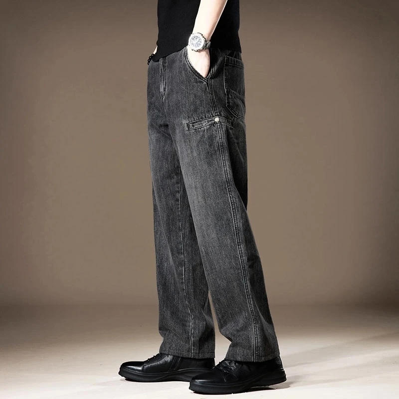 Cebrodz男士牛仔裤美式潮牌宽松直筒阔腿休闲黑色长裤子春季百搭