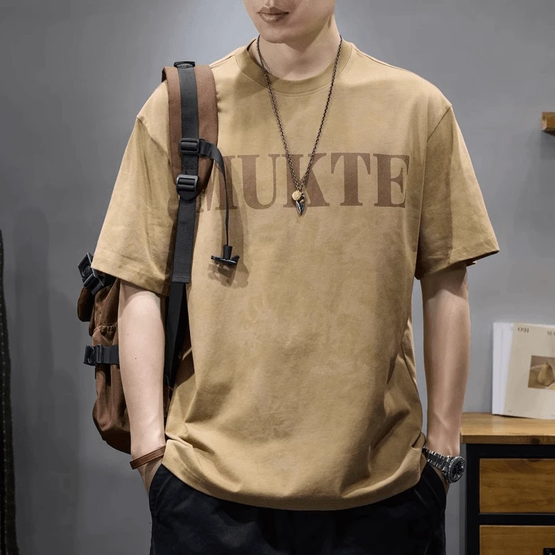 Cebrodz美式复古水洗做旧重磅短袖T恤男士夏季宽松潮牌字母