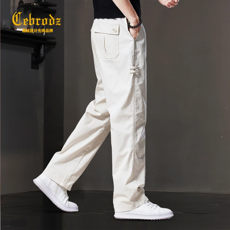 法国Cebrodz高端日系纯色休闲裤男士秋冬新款大码潮流宽松直筒裤