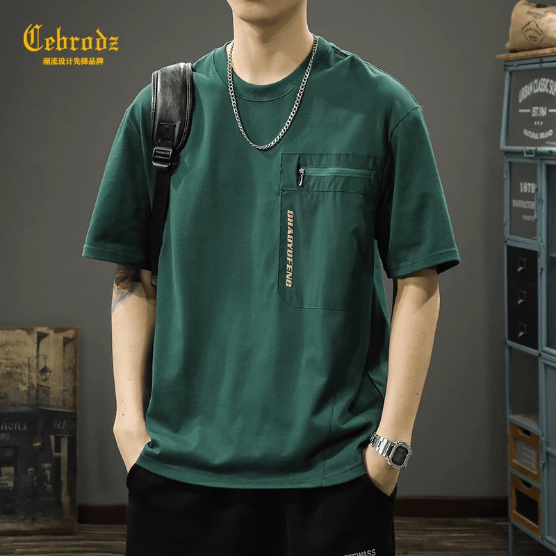 Cebrodz2025新款美式圆领短袖T恤男夏季ins潮牌宽松大码百搭