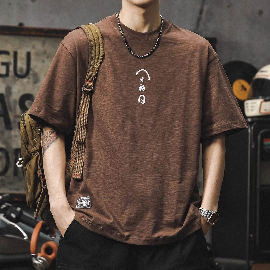 Cebrodz美式复古短袖男夏季重磅竹节棉t恤设计感宽松体恤刺绣潮