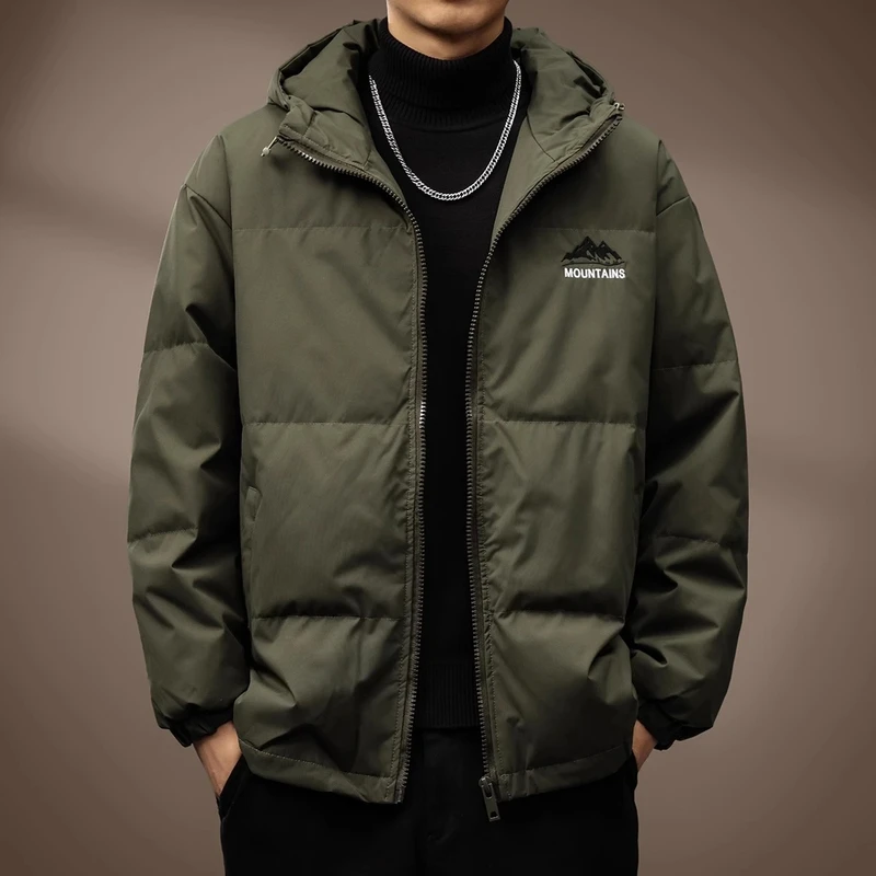 Cebrodz美式复古白鸭绒连帽羽绒服男冬宽松加厚保暖外套休闲防风