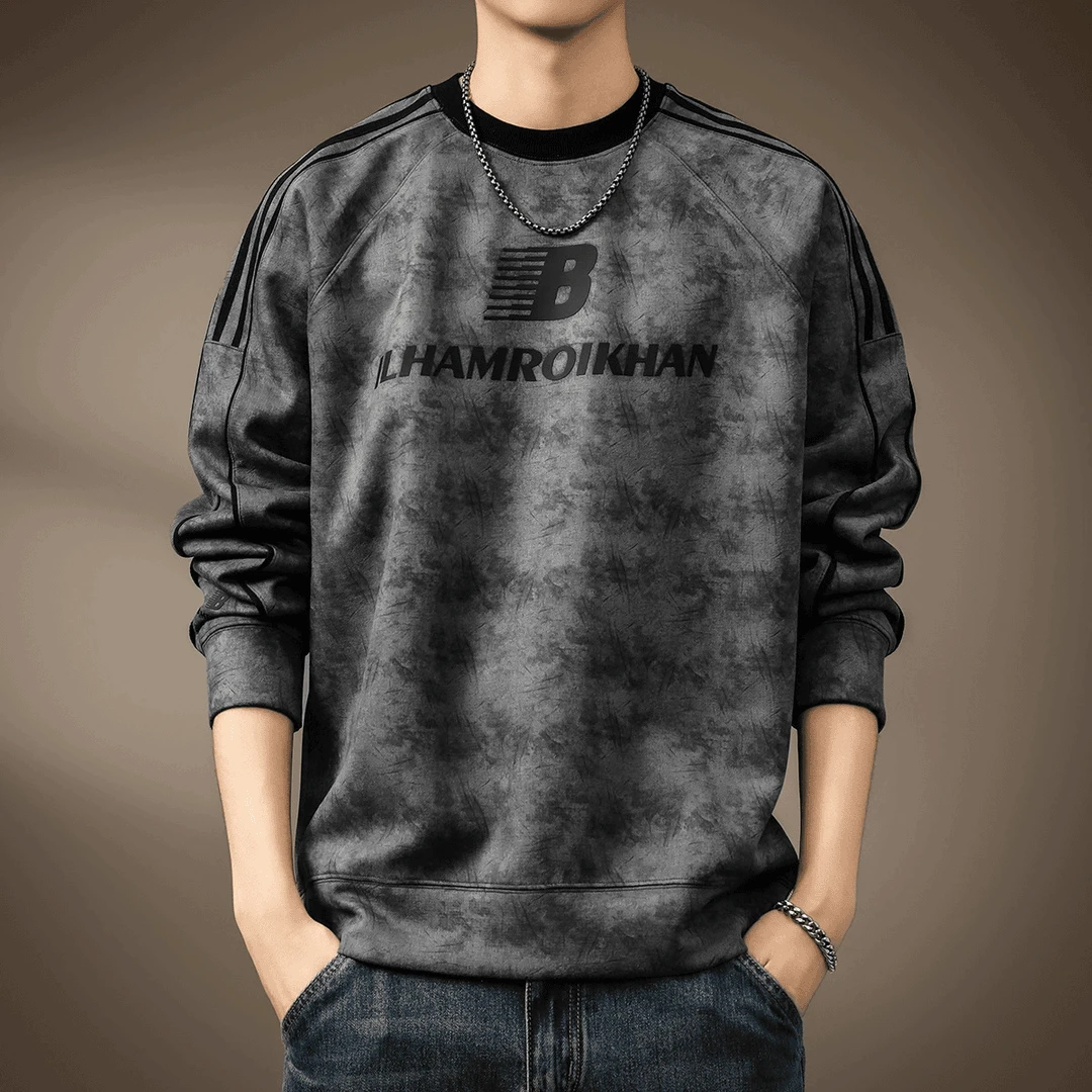 Cebrodz高端美式满印花长袖卫衣男秋季重磅宽松休闲条纹百搭潮流