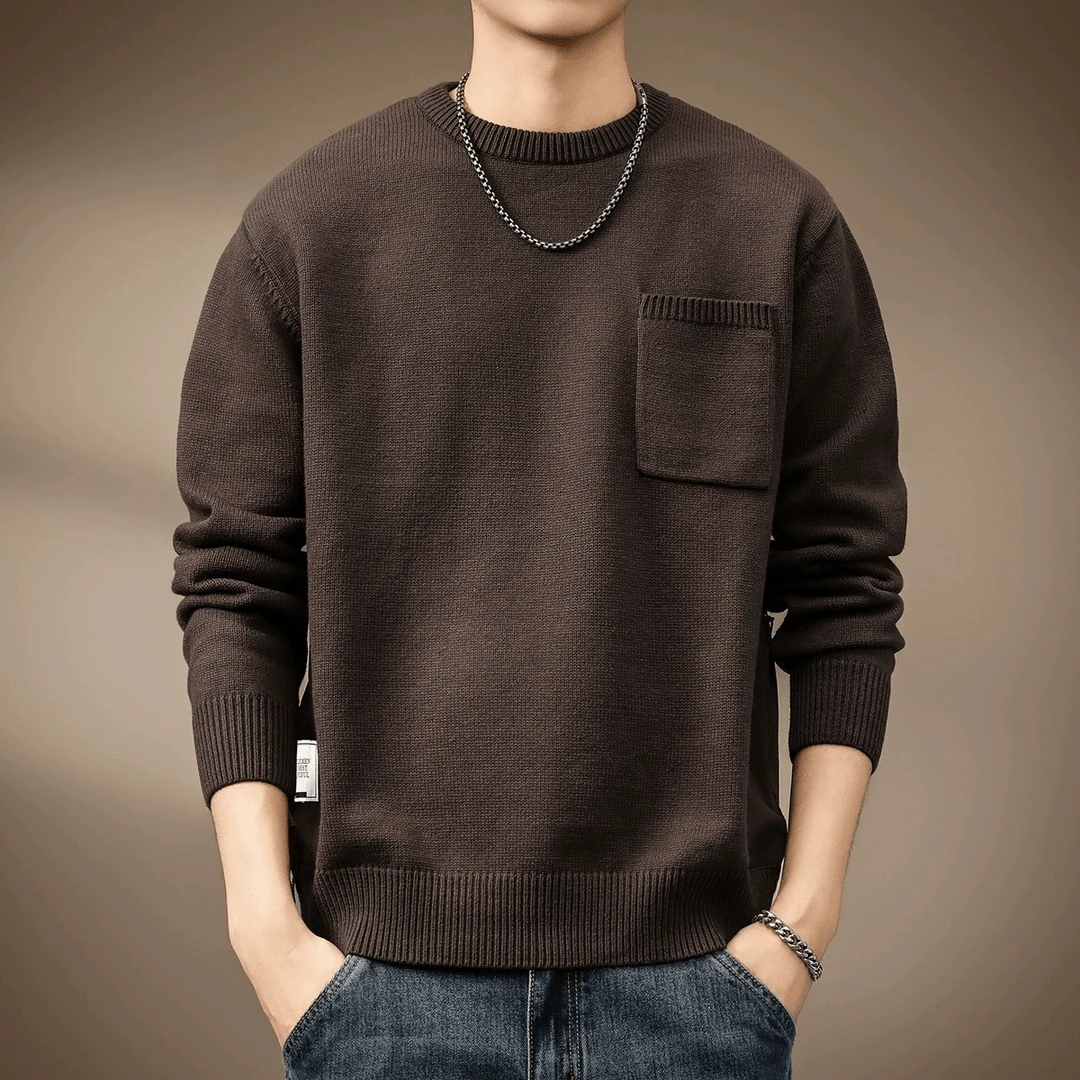 Cebrodz慵懒风复古男毛衣秋冬新款宽松圆领厚款套头针织潮流百搭