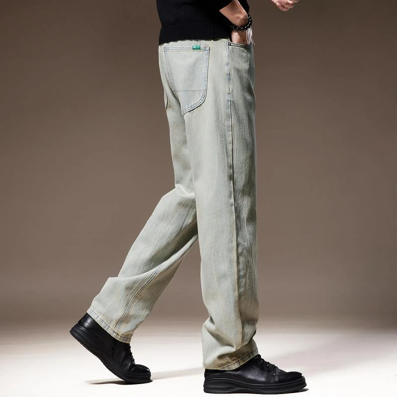 Cebrodz春夏复古做旧水洗浅色牛仔裤男直筒宽松薄款阔腿休闲裤子