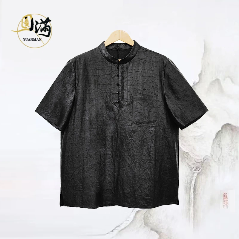 [圆满香云纱]黑油龟桑蚕丝中式国风盘扣立领上衣TT4002GF