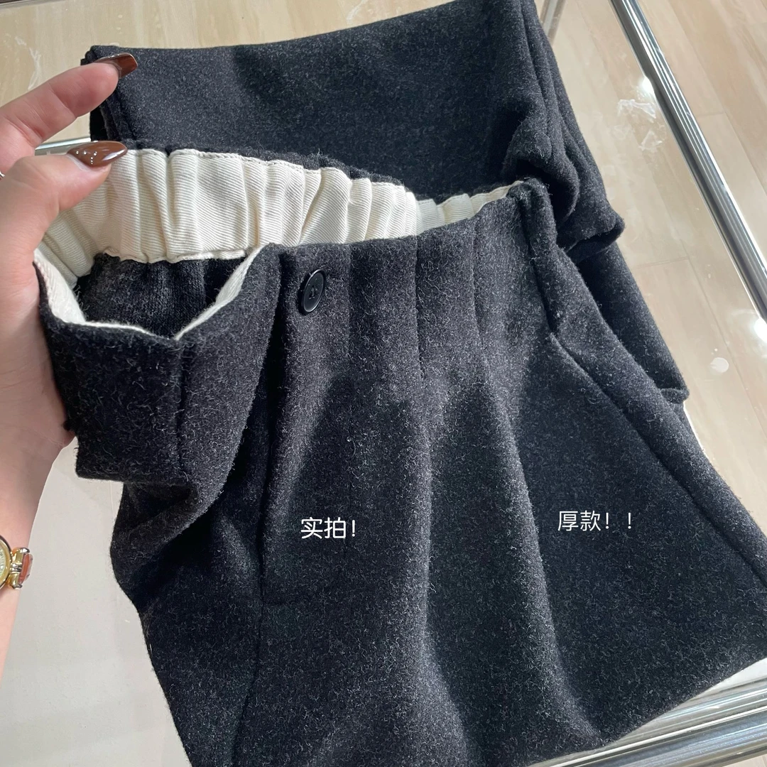 毛呢阔腿裤女2024秋冬新款韩版高腰显瘦直筒裤休闲宽松毛呢西装裤