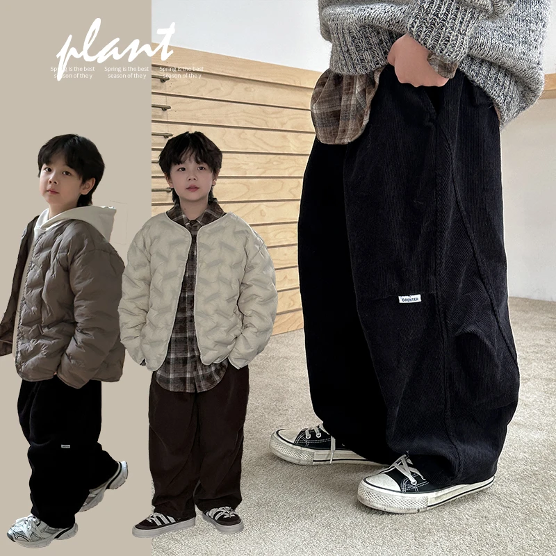 【现货】2024男童裤子秋冬中大童灯芯绒休闲裤韩版宽松儿童长裤