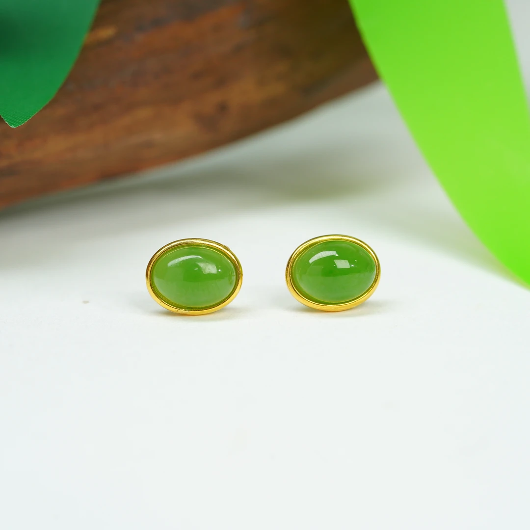 【小北严选】和田玉蛋面耳钉2-BH13X359【多样性发一件】约6*8mm