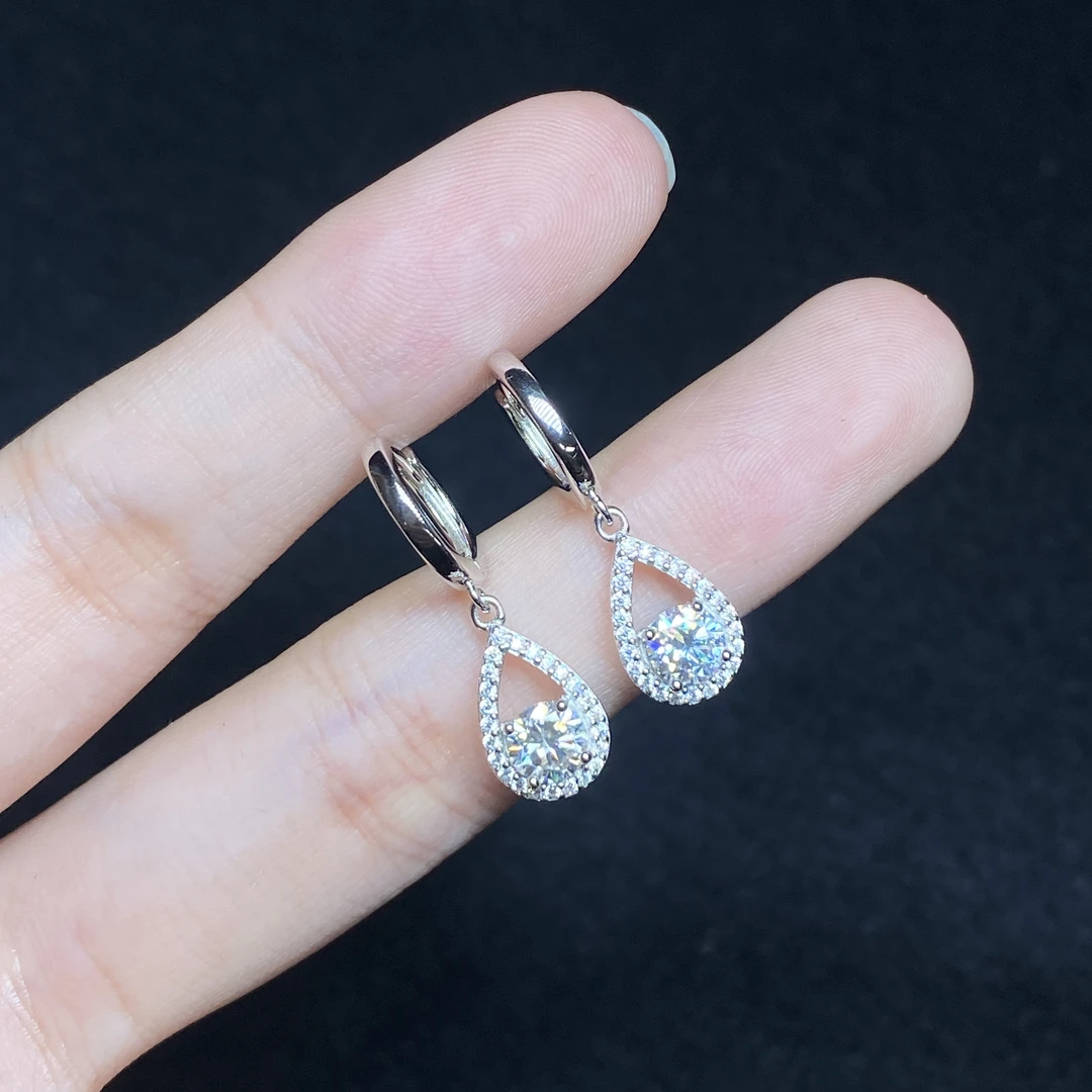 925银莫桑石银制品 【小北好物】S925银镶嵌莫桑耳扣3-17H144X300