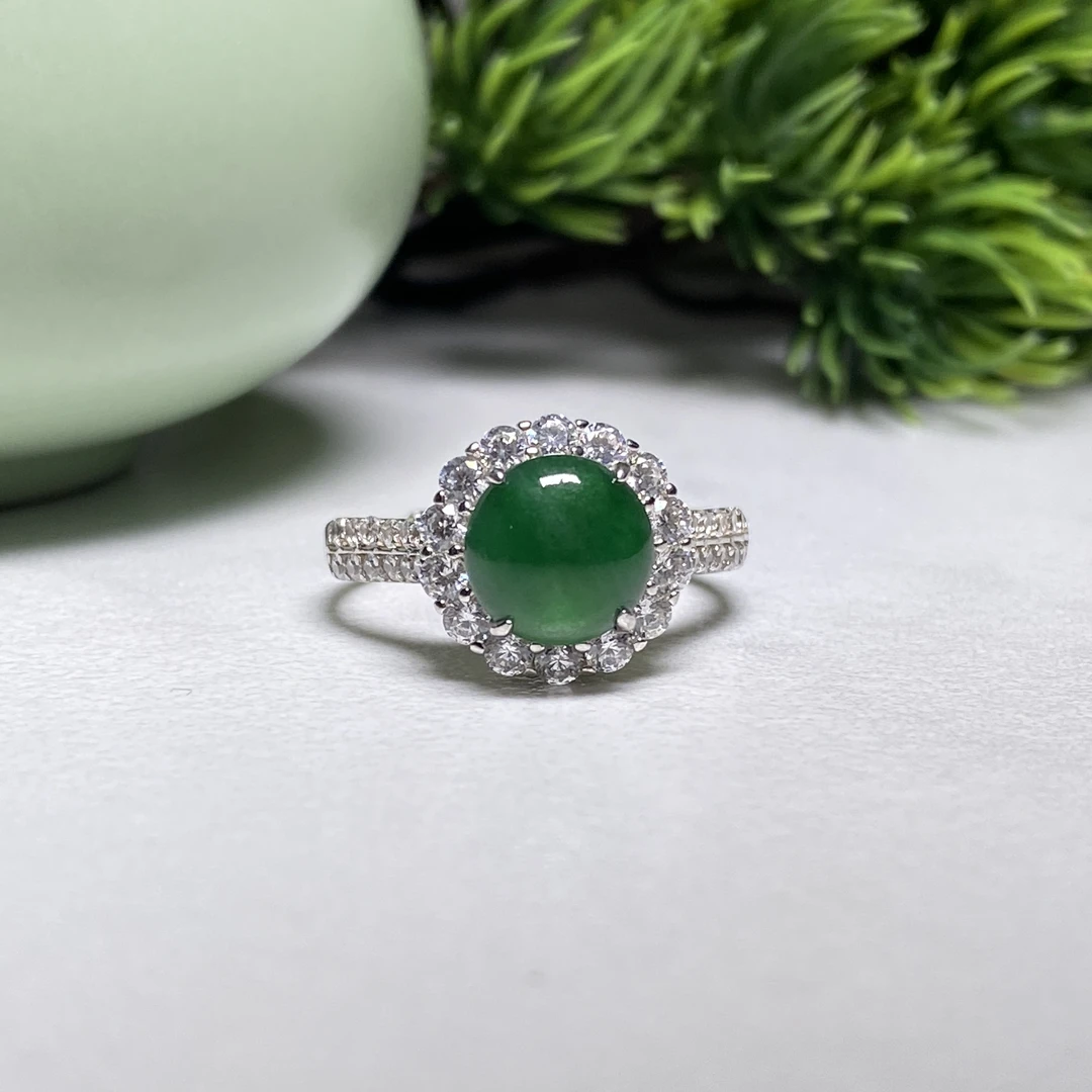 【小北好物】S925银镶嵌翡翠戒指-17QP21X9【多样性发一件】约7mm+