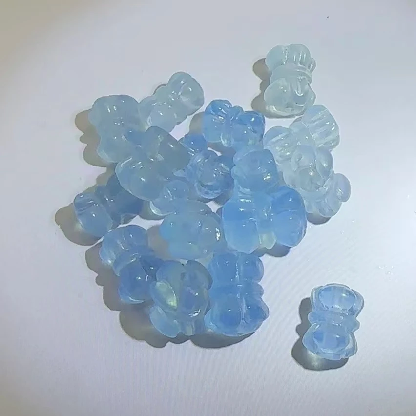 海蓝宝并蒂莲通孔配件（多样性发一）   天然杂裂矿点，完美主义慎拍