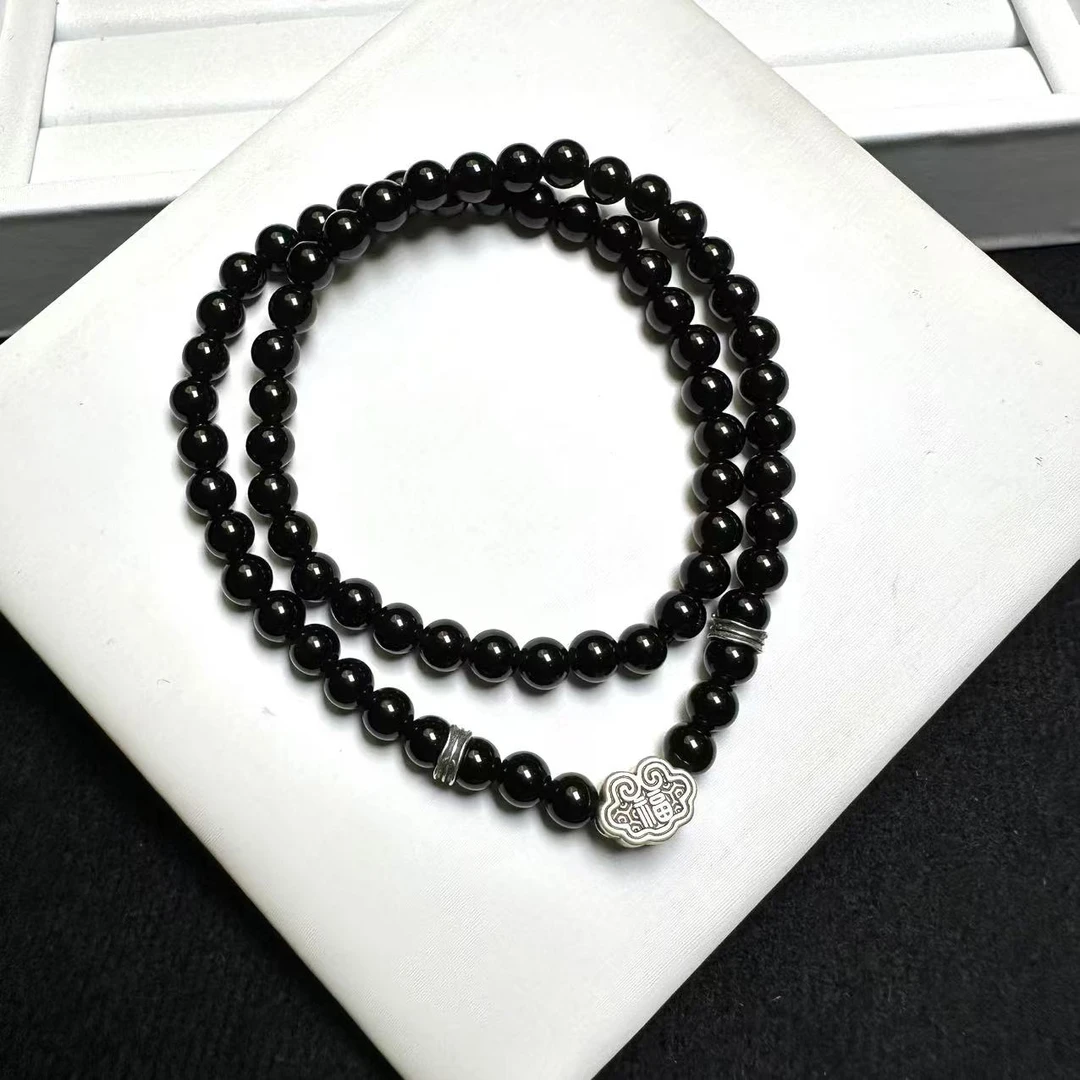 6mm+黑曜祥云项链（多样性发一）    天然杂裂矿点，完美主义慎拍