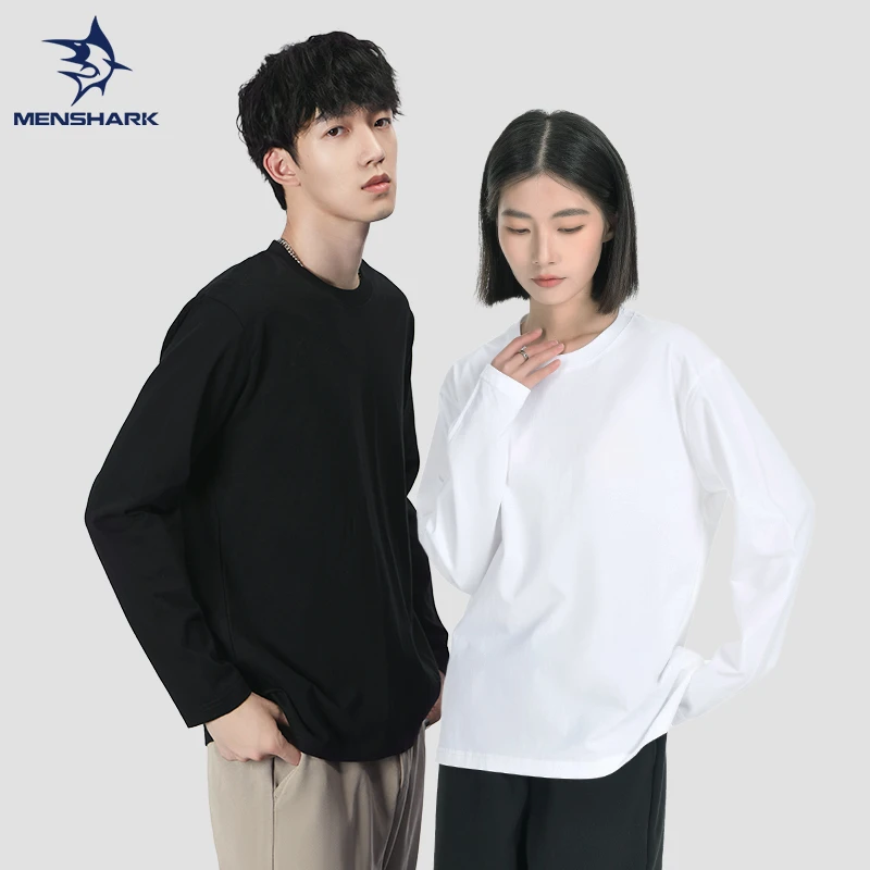 【两件男女同款纯棉卫衣T】迈鲨克纯色透气打底单穿长袖T恤舒适百搭