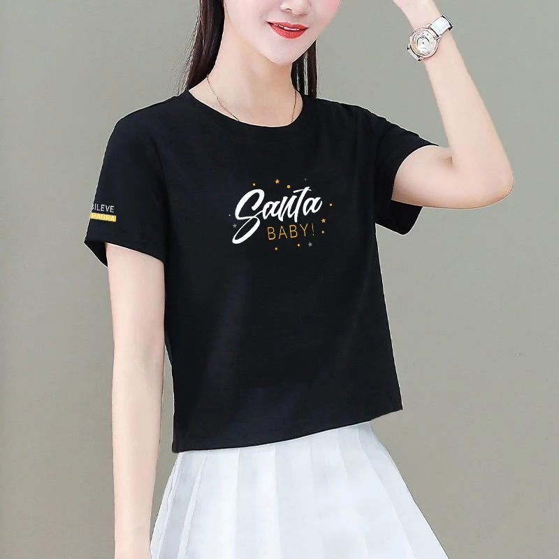 100%纯棉短款短袖T恤女夏季新款洋气宽松时尚遮肚小个子百搭2023