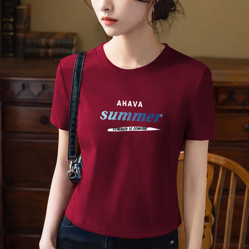 短款2024上衣新款短袖夏季印花宽松纯棉显瘦圆领百搭T恤女士透气