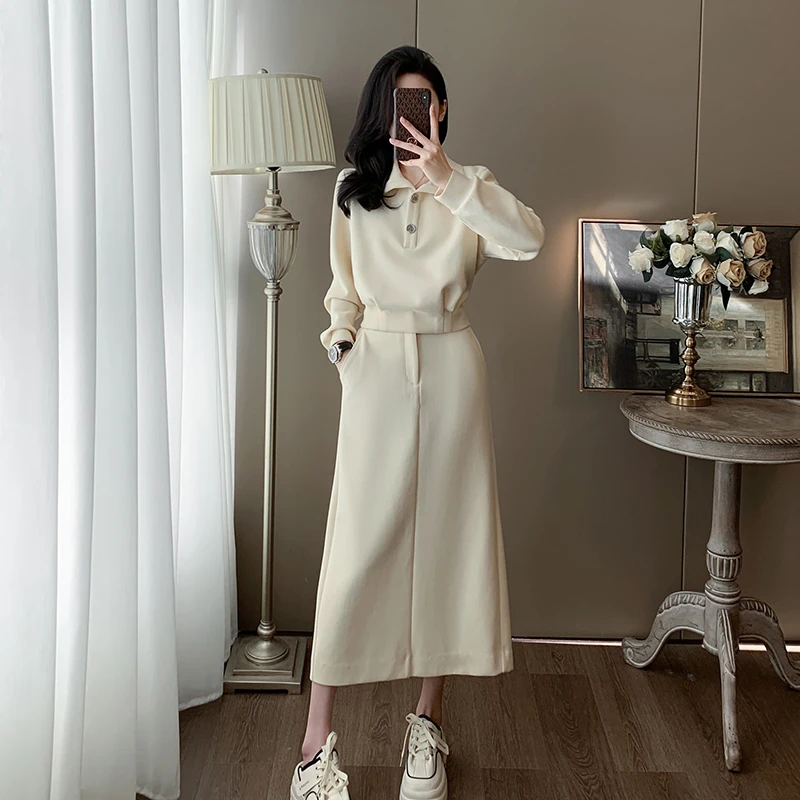 高级感韩系休闲时尚套装裙女春遮肚显瘦短款卫衣半身裙长裙两件套