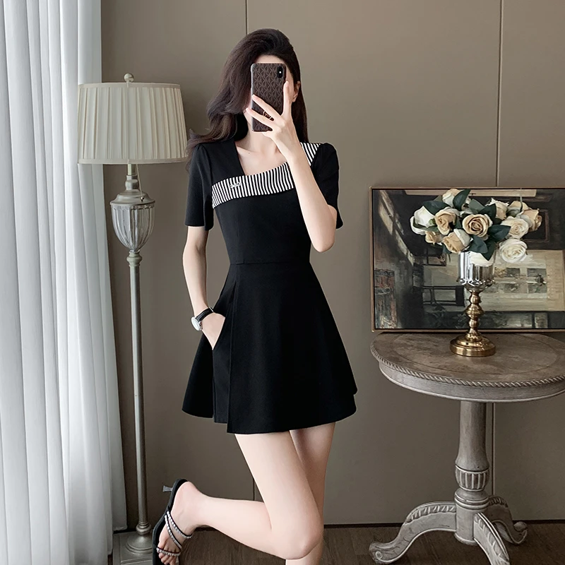 法式小个子时尚撞色拼接设计感套装女2025夏季新款气质显瘦连衣裙