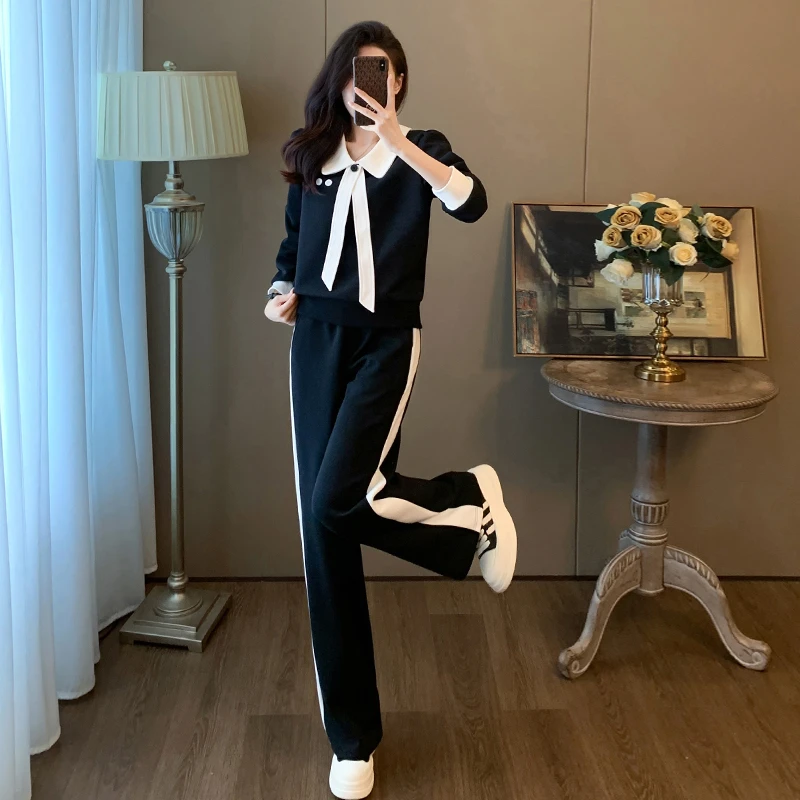 长袖休闲时尚套装女秋季气质女神范高端小个子减龄运动阔腿裤两件