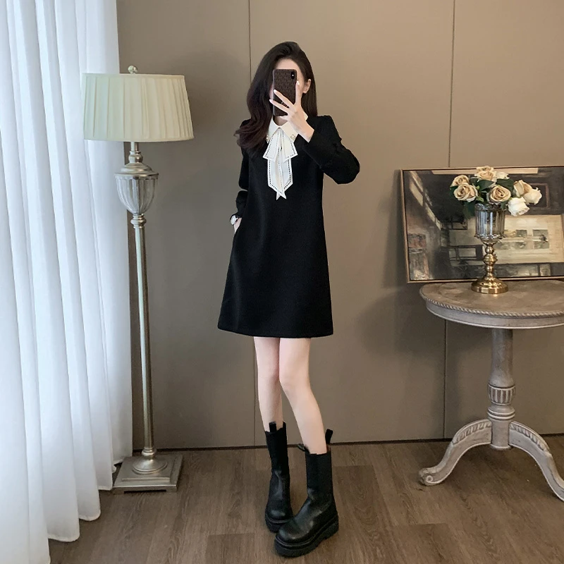 小香风黑色连衣裙女小个子高级感秋春季2024年会晚礼服气质小黑裙