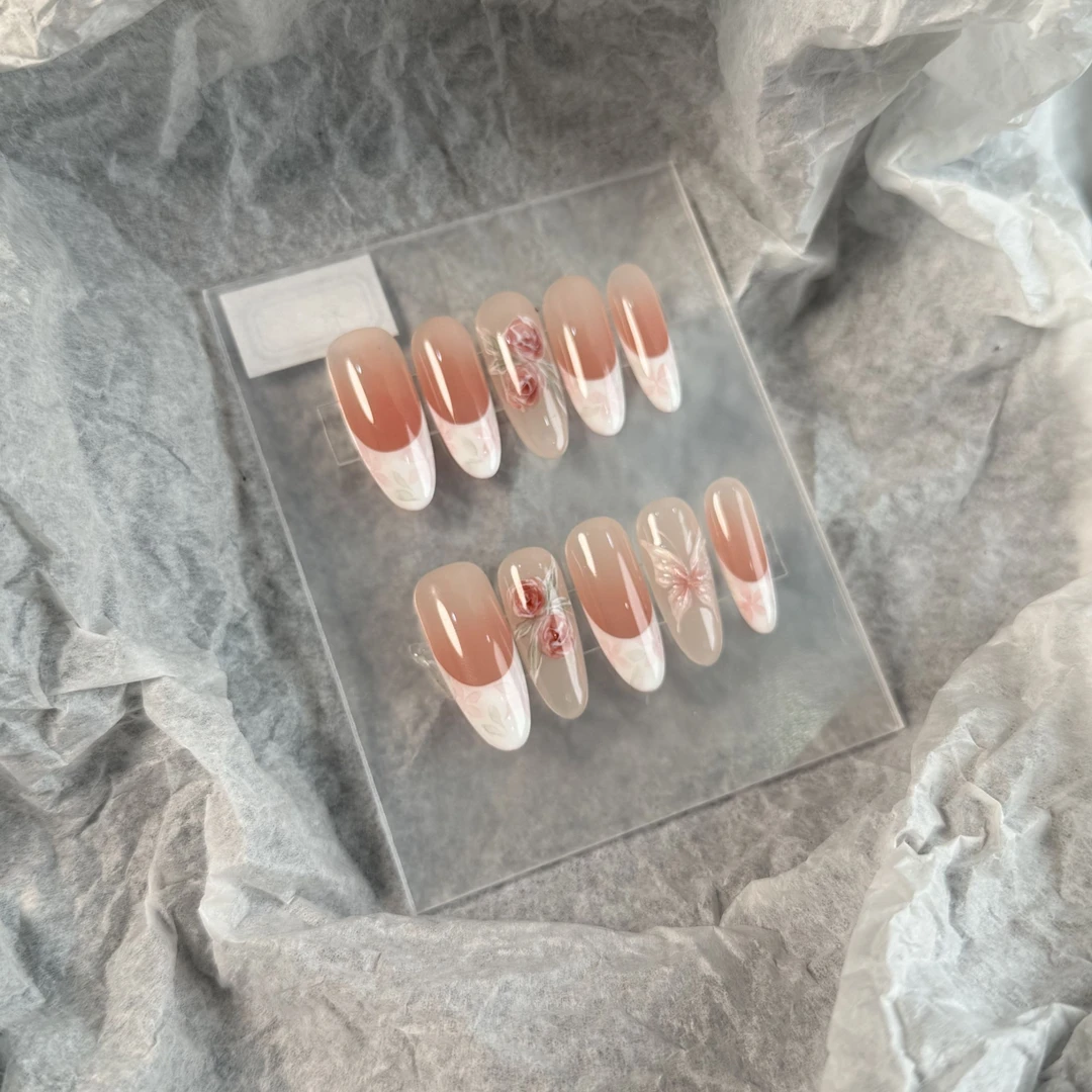 【 瑰落蝶舞】国风高级氛围感水彩手绘穿戴甲