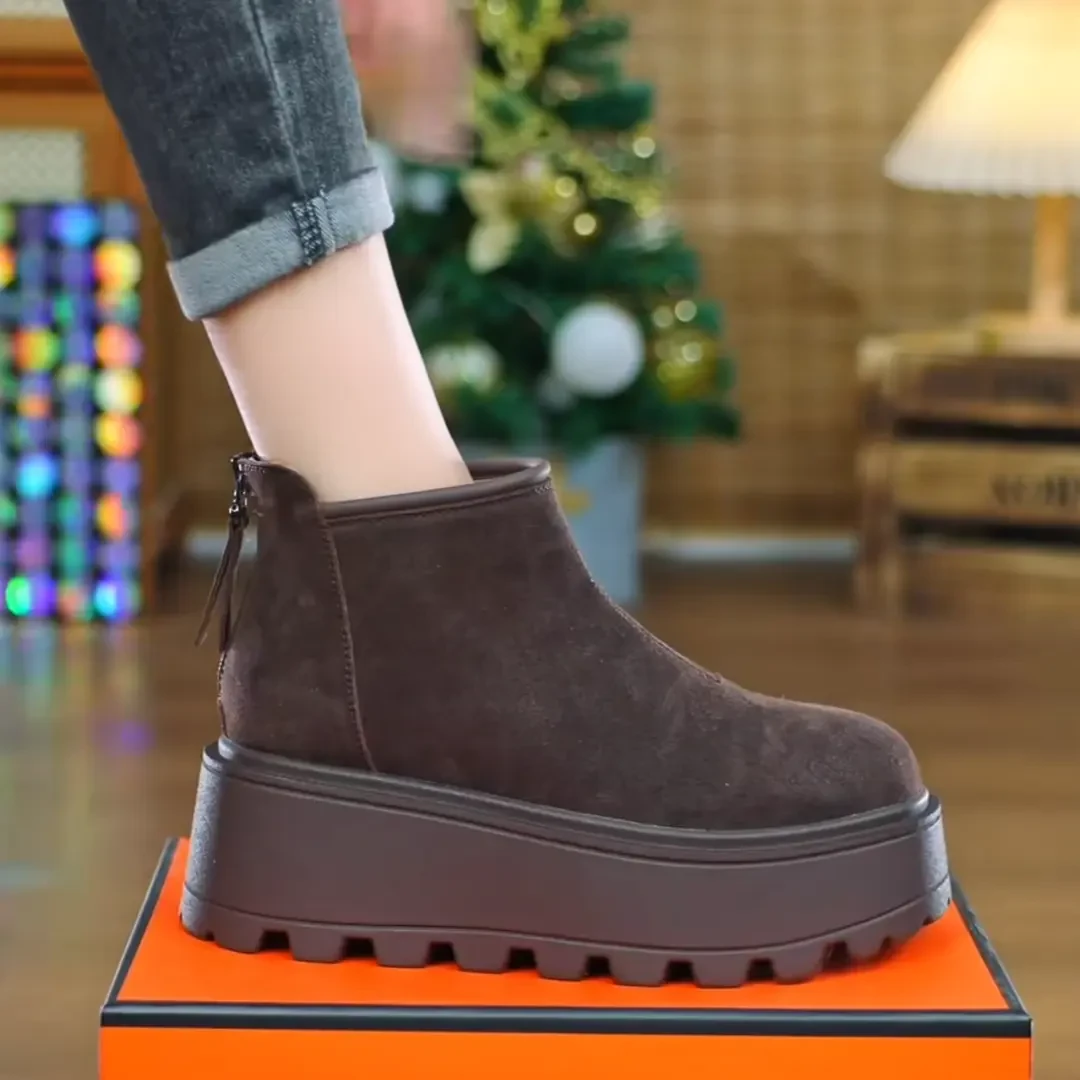 2024秋冬新款真皮短靴女增高7CM休闲时尚百搭高级感厚底气质女鞋