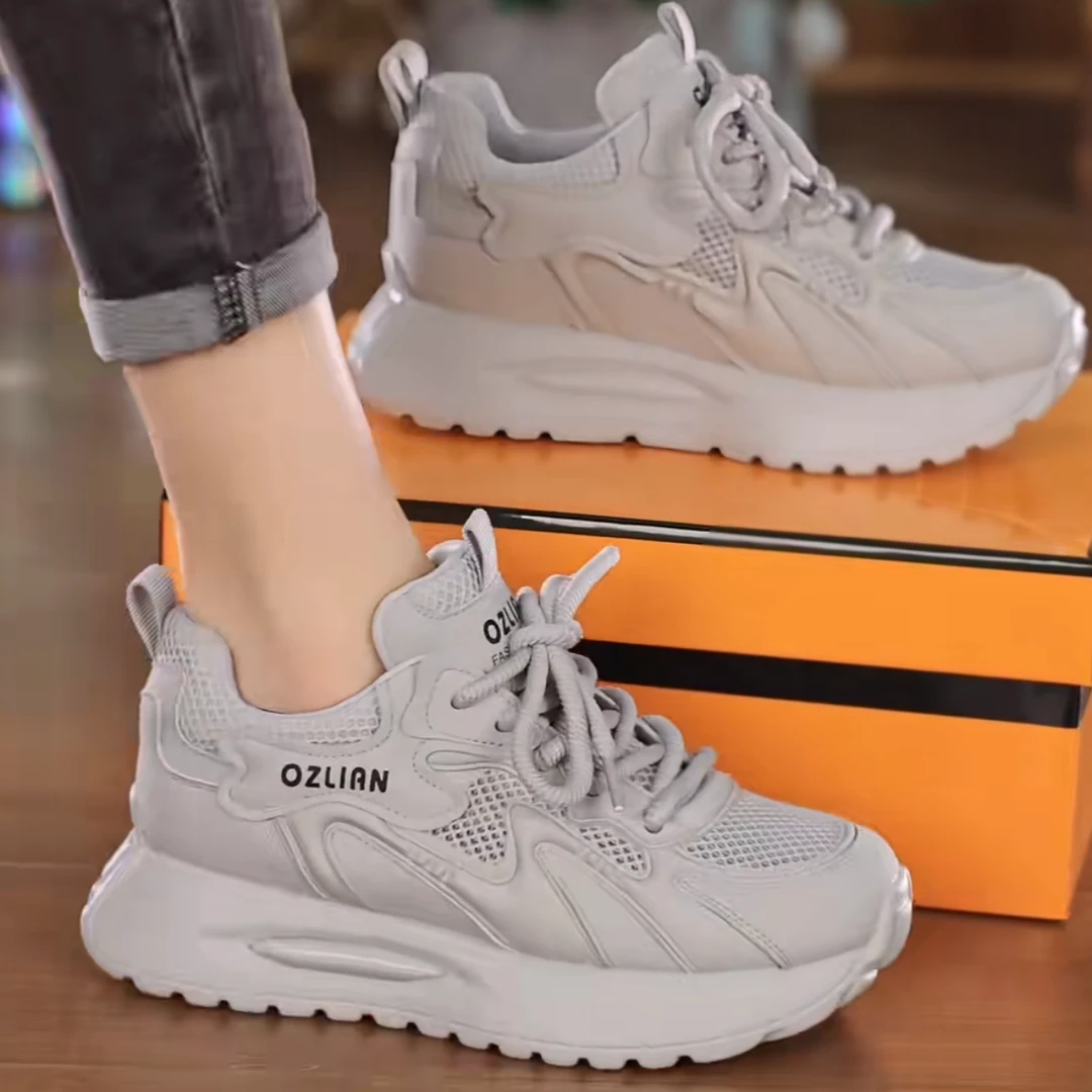 运动阿甘鞋女2024夏季新款透气网面鞋百搭软底时尚真皮跑步休闲鞋