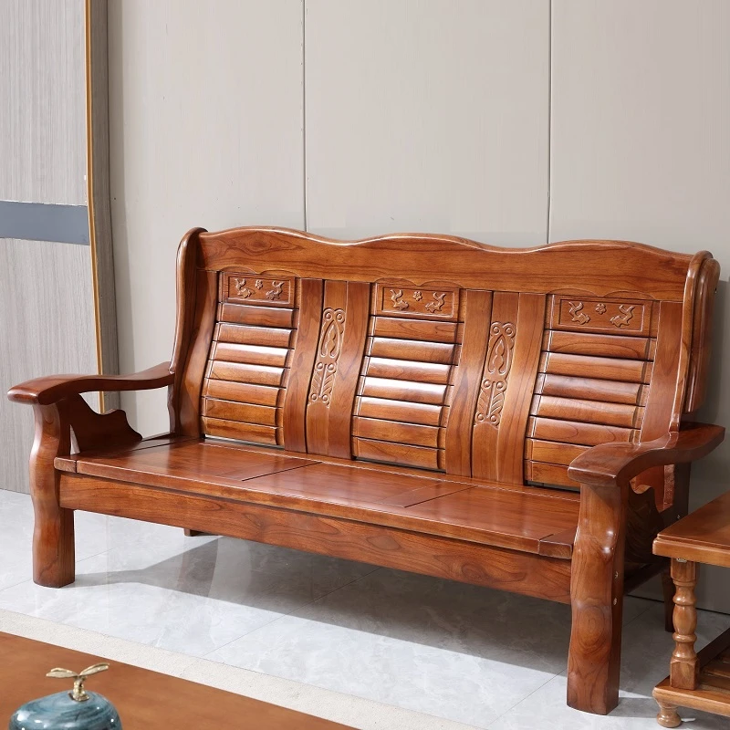 全实木沙发组合客厅家用农村办公室三人位茶几中式木质经济型凉椅