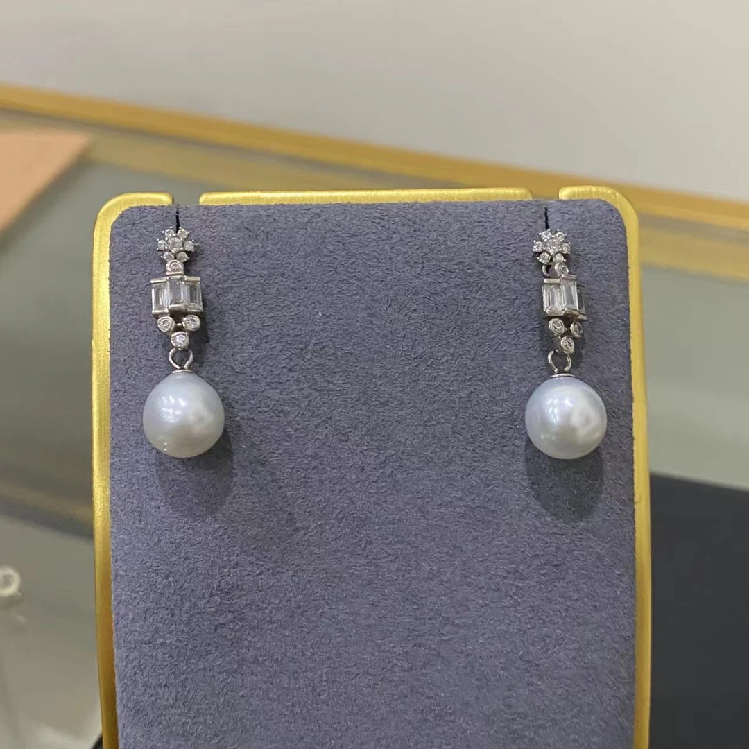 水瓶座冷光澳白耳环耳坠S925银简约气质天然海水珍珠耳钉10-11mm