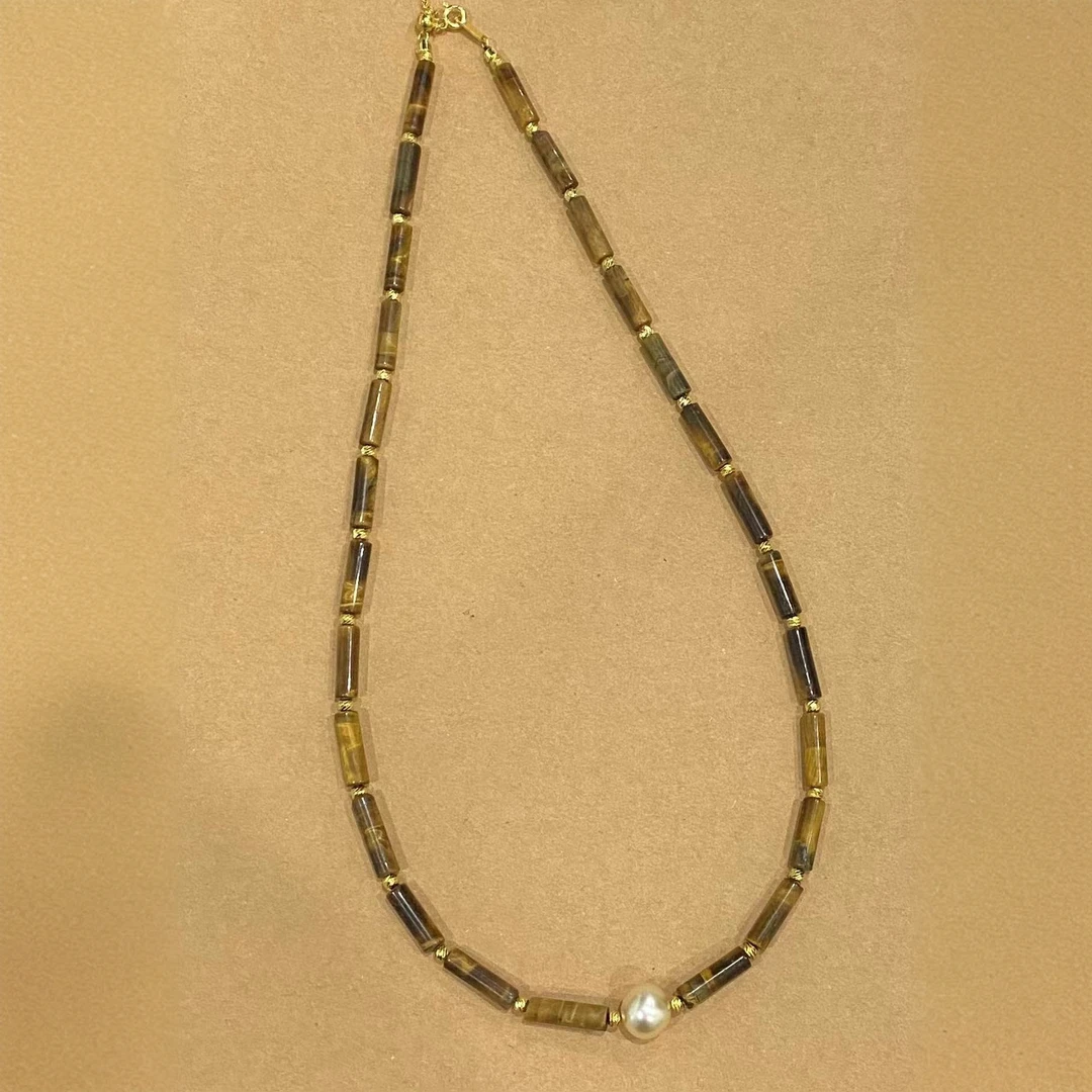 老钱风海水南洋金珠设计款项链S925银中金色小众海水珍珠可抽拉