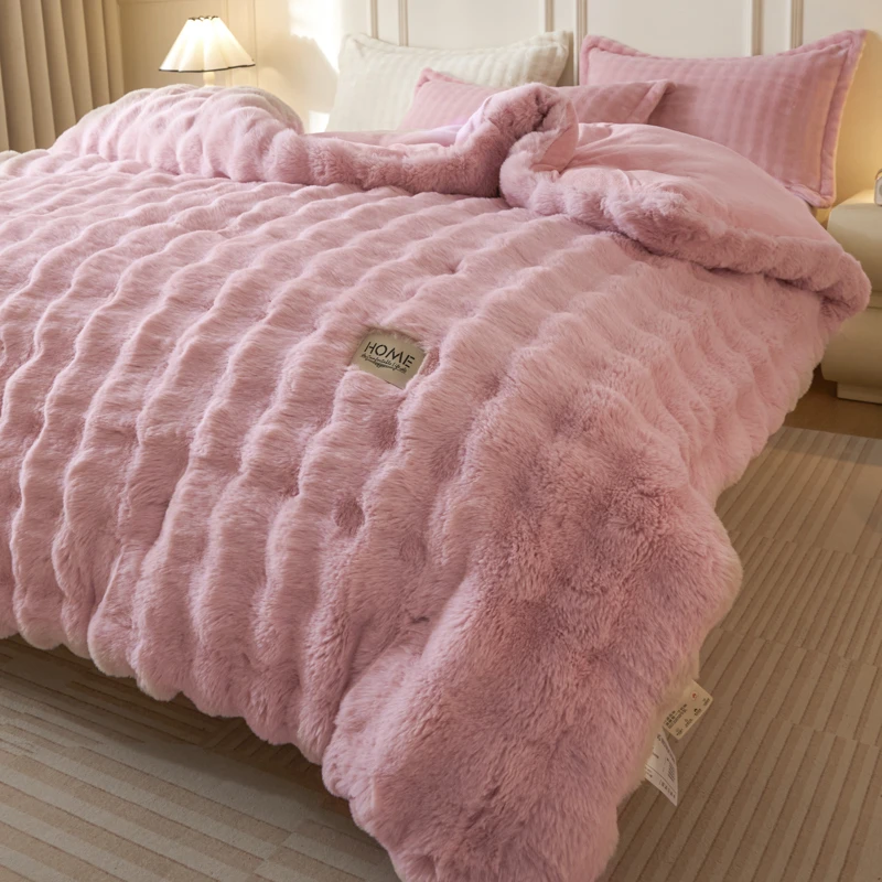 新款A类保暖兔绒牛奶绒被子被芯加绒冬季加厚被子家用双面绒软被