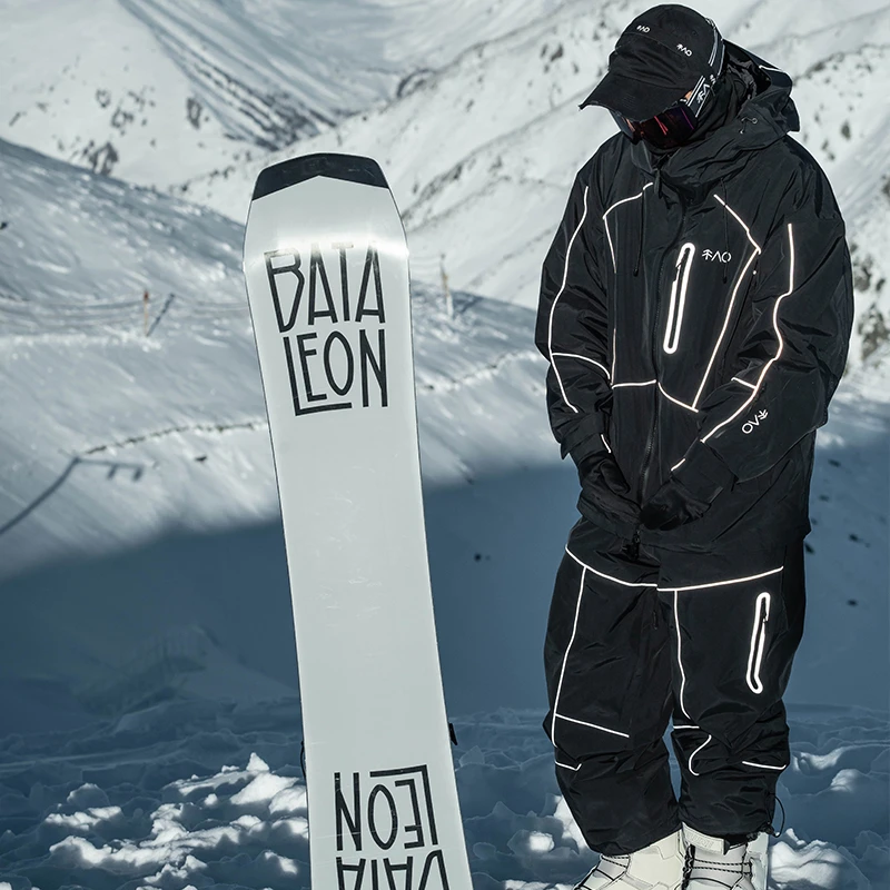 雪否 黑色反光加绒防水防风耐磨滑雪套装 oversize雪裤单板滑雪服