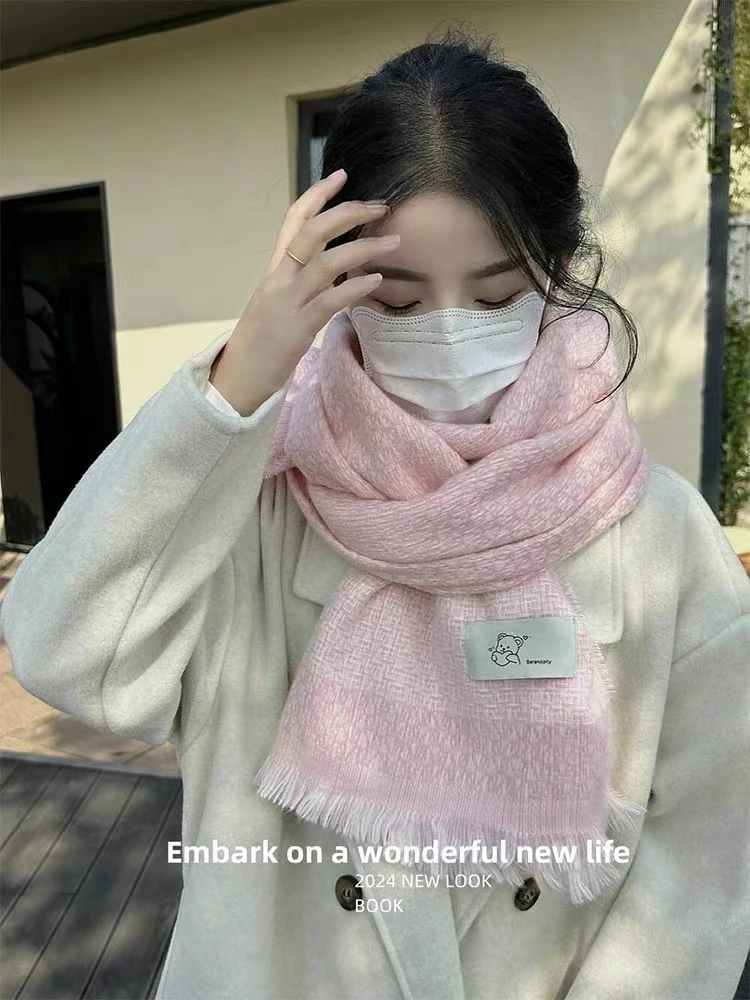 2024新款韩版格纹流苏围巾女秋冬季保暖百搭