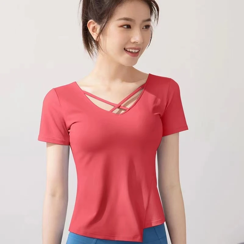 短袖T恤女夏新款弹力修身透气可两穿瑜伽健身服运动跑步速干上衣