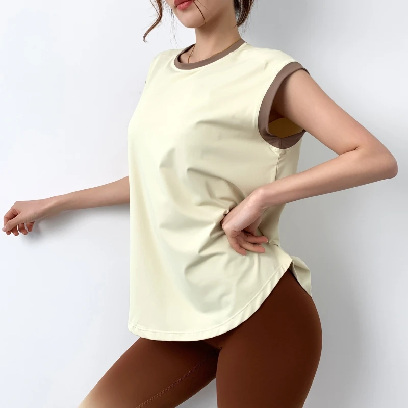 无袖运动背心拼色女外穿健身服跑步上衣速干瑜伽服普拉提罩衫T恤