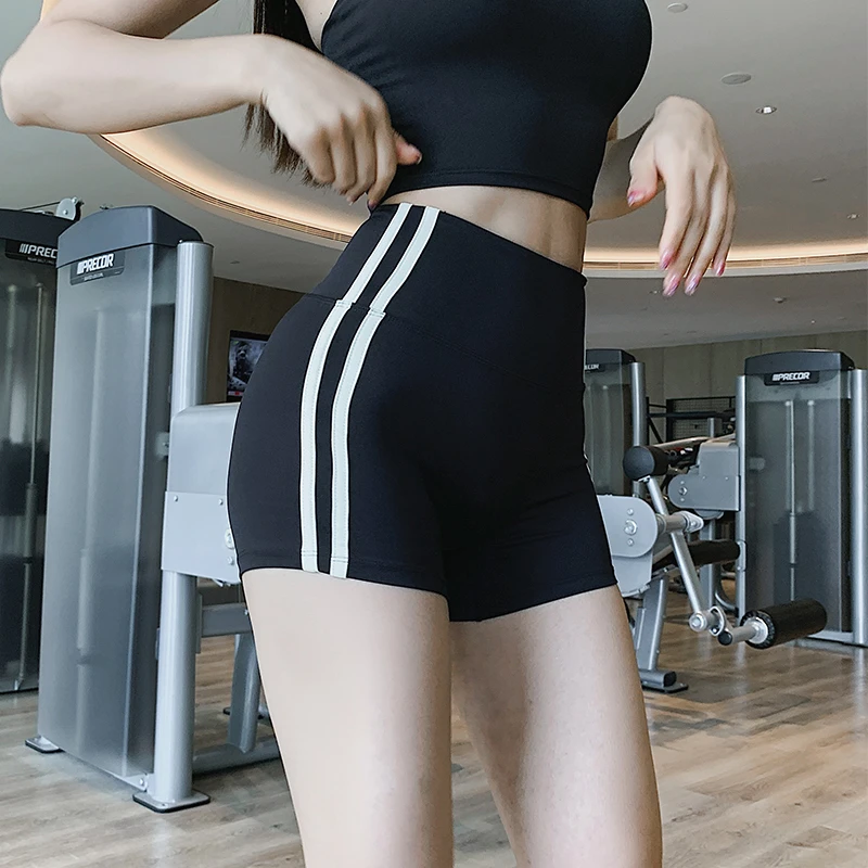【抹小茶自制】宽边撞色裸感紧身运动短裤女提臀收腹健身跑步三分裤