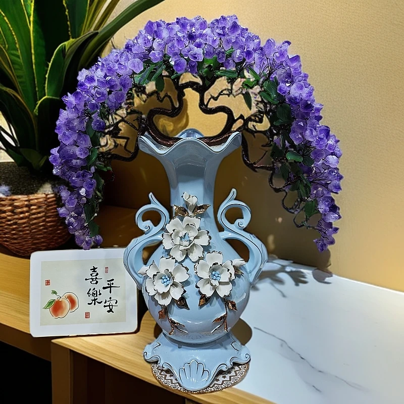 【卓越轻奢原创】左右逢源纯天然紫水晶摆件陶瓷乔迁办公家居纯手工