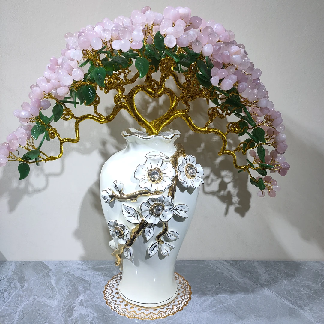 【卓越轻奢原创】花开富贵粉水晶摆件陶瓷乔迁办公家居精美纯手工